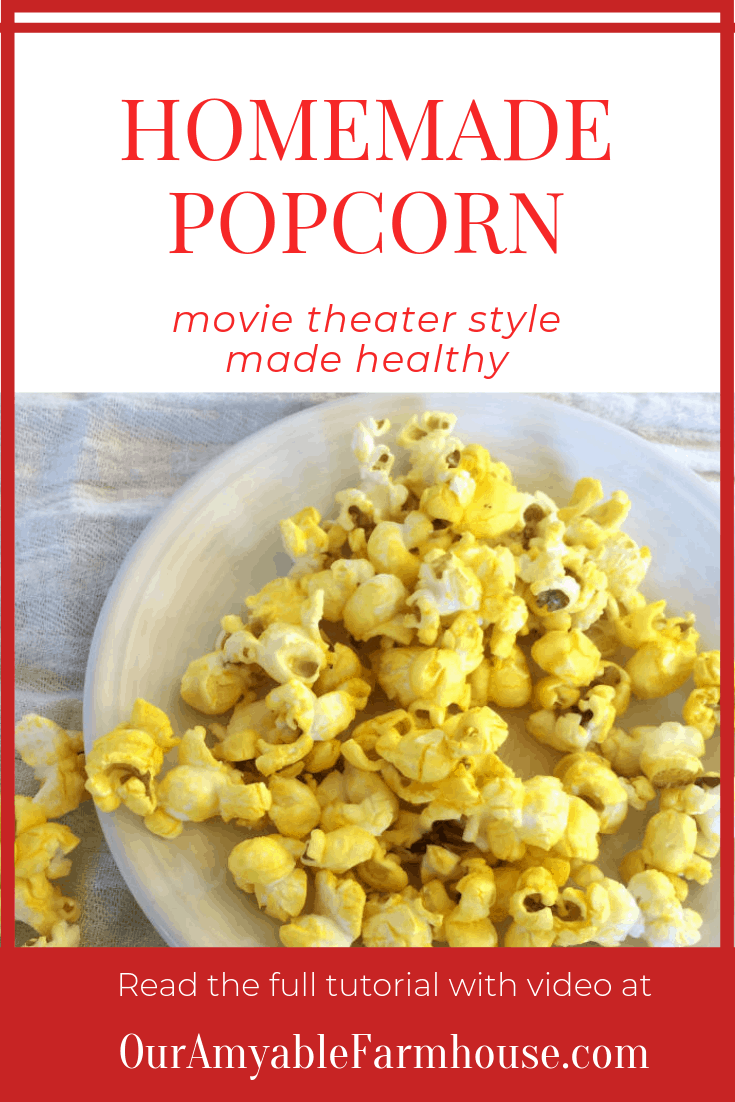 Homemade Popcorn movie theater style made healthy. Plate of popcorn.