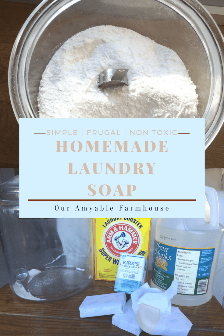 Homemade Laundry Soap simple frugal non toxic #diy #naturalhome #homemadelaundrysoap #castilesoap #washingsoda