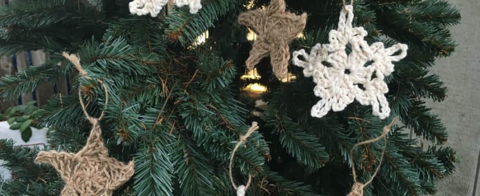 rustic crocheted ornaments stars and snowflakes