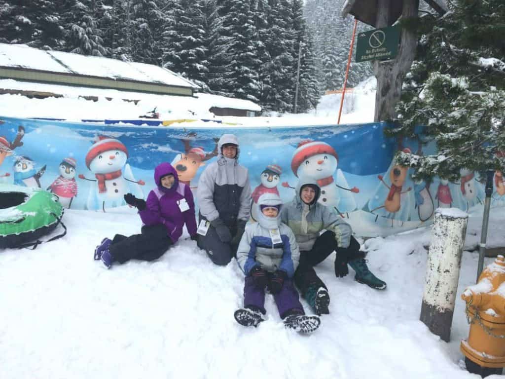 family at mt hood snow tubing for christmas