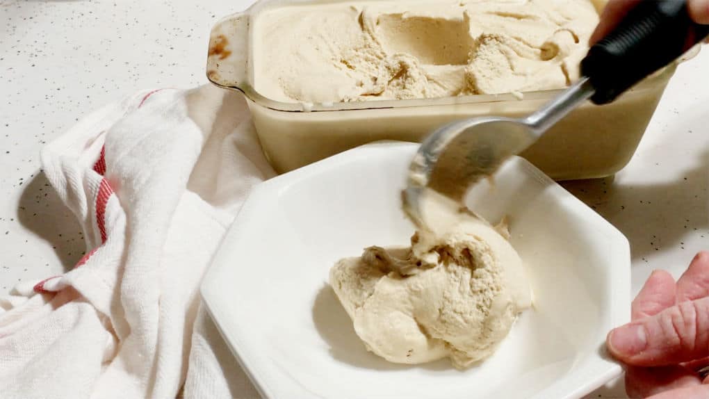 Homemade salted caramel ice cream scoopable healthy ingredients
