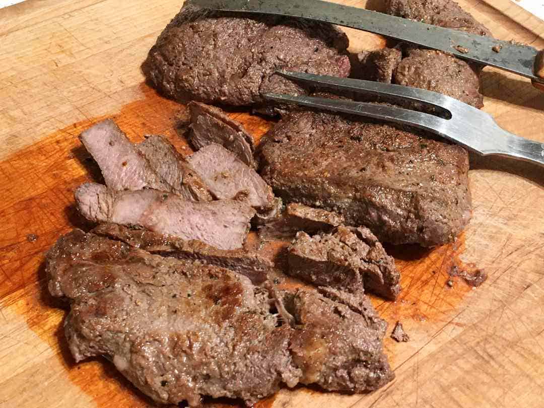 How to cook grass-fed steak using a cast iron skillet. Moist and tender results.