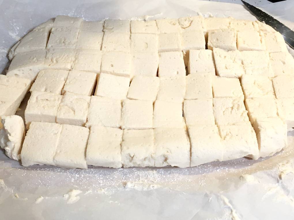 homemade marshmallows cut into squares