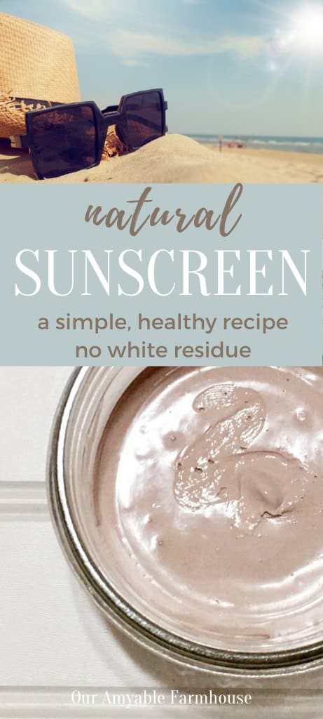 Sunglasses and hat on the beach. Natural Sunscreen. A simple, healthy recipe. No white residue. Glass jar of skin-tone sunscreen.